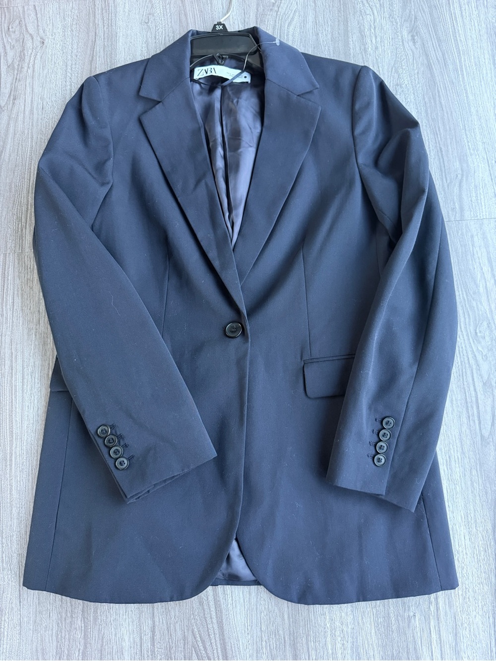 ZARA Navy Blue Wool Blend Single Button Blazer Jacket Womens Size Small